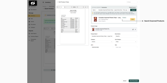Product Search Screen